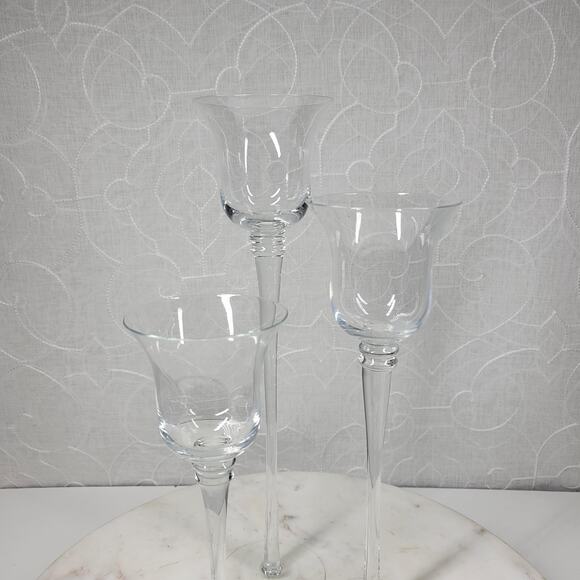 Glass Tealight Holders Graduated Clear Glass Long Stem Centerpiece Candles 3 - Picture 10 of 12
